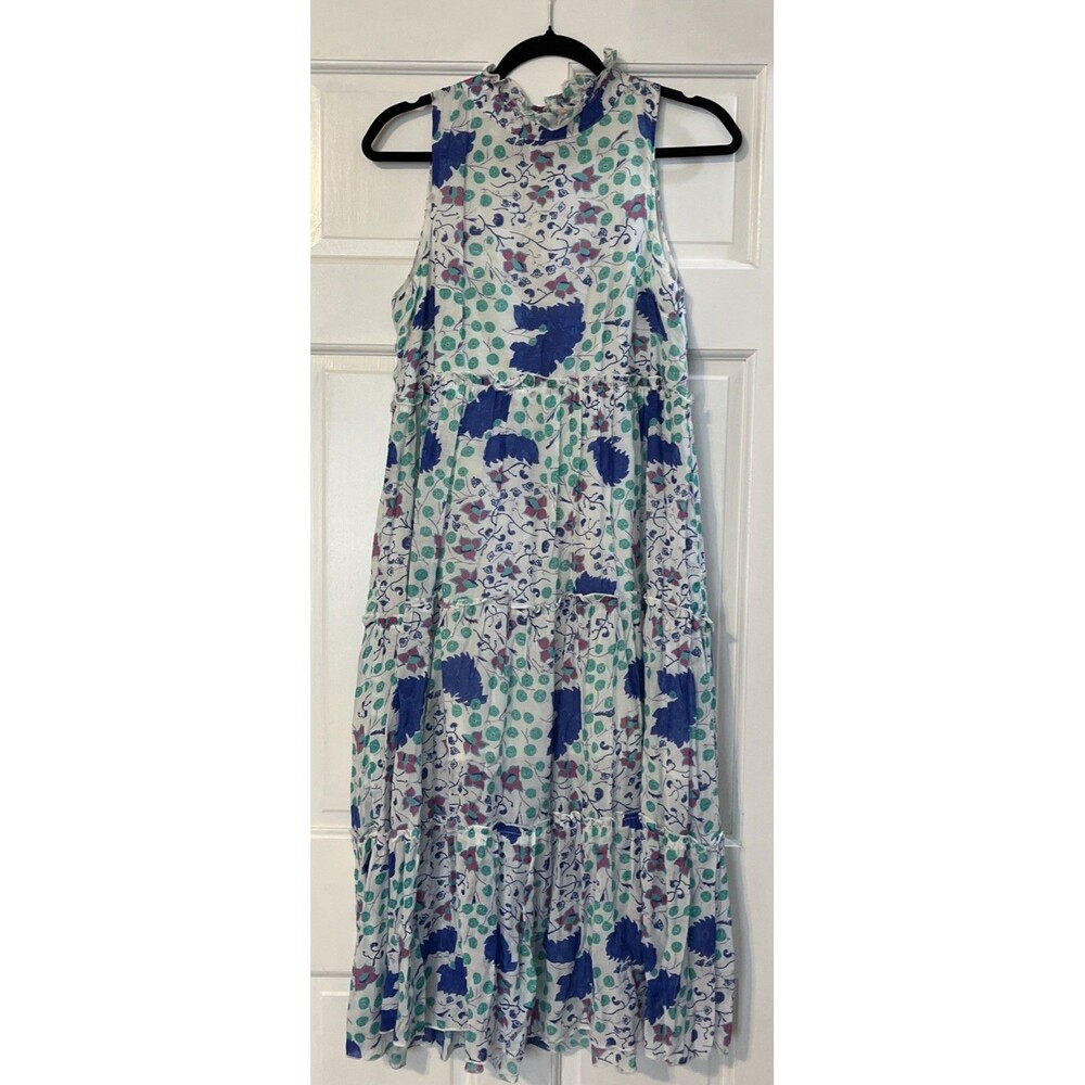 Oliphant Tuckernuck Midi Dress XS Cotton Tiered Sleeveless Feminine Preppy Flowy